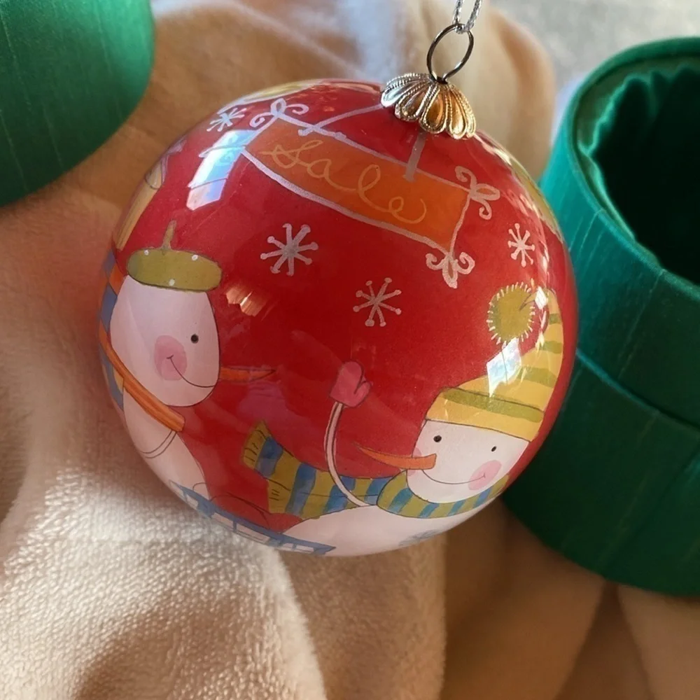Li Bien Reverse-Painted Glass Snowmen Sale Shopping Hanging Globe Ornament